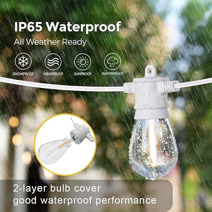 SUNTHIN White String Lights, 144FT(3 Pack 48ft) White Outdoor Lights with Shatterproof LED Bulbs for Patio, Garden, Backyard, Porch, Cafe, Deck, Wedding, Party-VerdiqueGarden