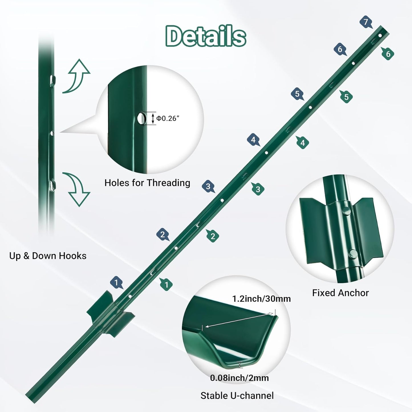 Fence Posts 4 Ft - 8 Pack, Heavy Duty Metal Fence Post, No Dig U Post for Farm, Garden, Orchard and Outdoor Wire Fencing (Green)-VerdiqueGarden