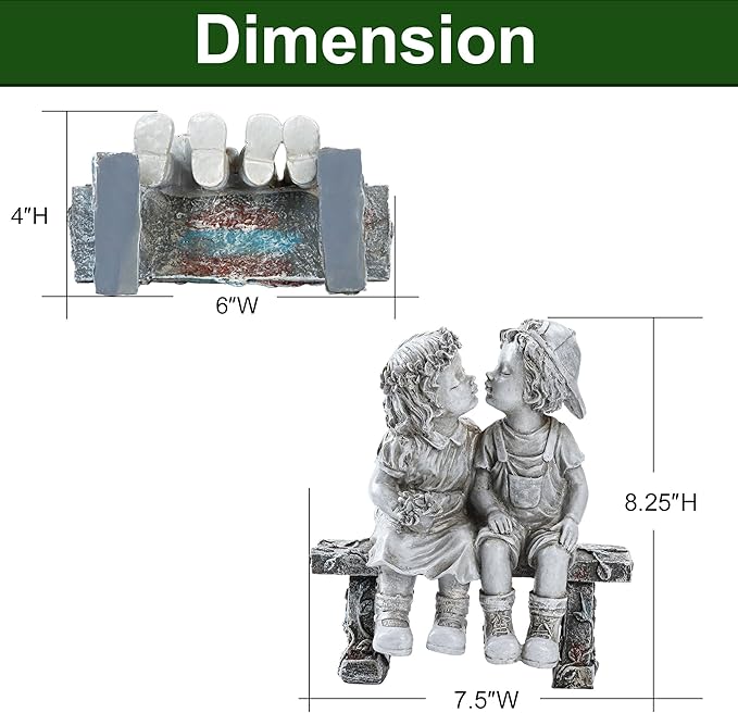 Lily's Home First Kiss Resin Garden Statue, Little Girl and Boy Kissing Yard Miniature Figurine,Small and Exquisite, 9 Inch-VerdiqueGarden