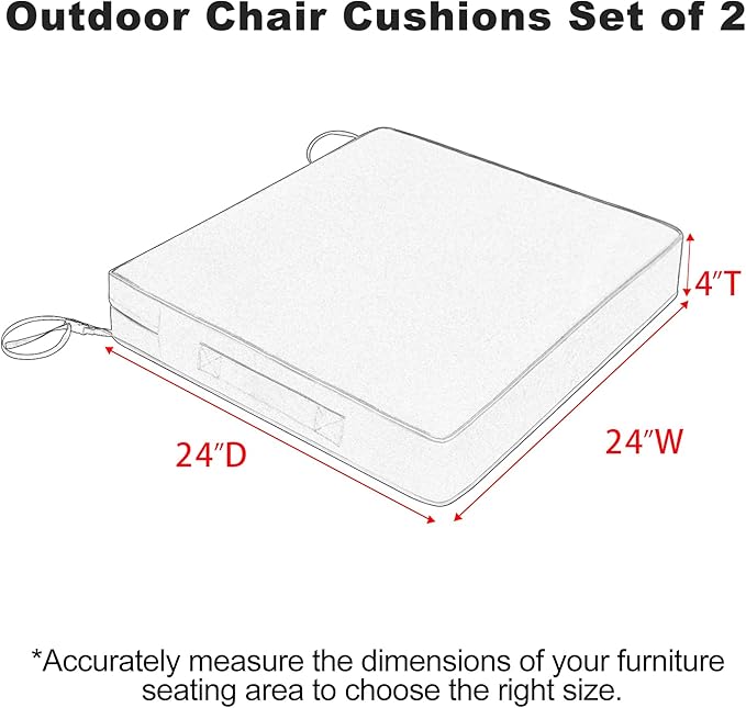 Favoyard Patio Chair Cushions 24 x 24 x 4 Inch Waterproof Outdoor Seat Cushions for Patio Furniture 3-Year Color Fastness Garden Sofa Couch Pads with Handle & Adjustable Straps Set of 2, Dark Grey-VerdiqueGarden