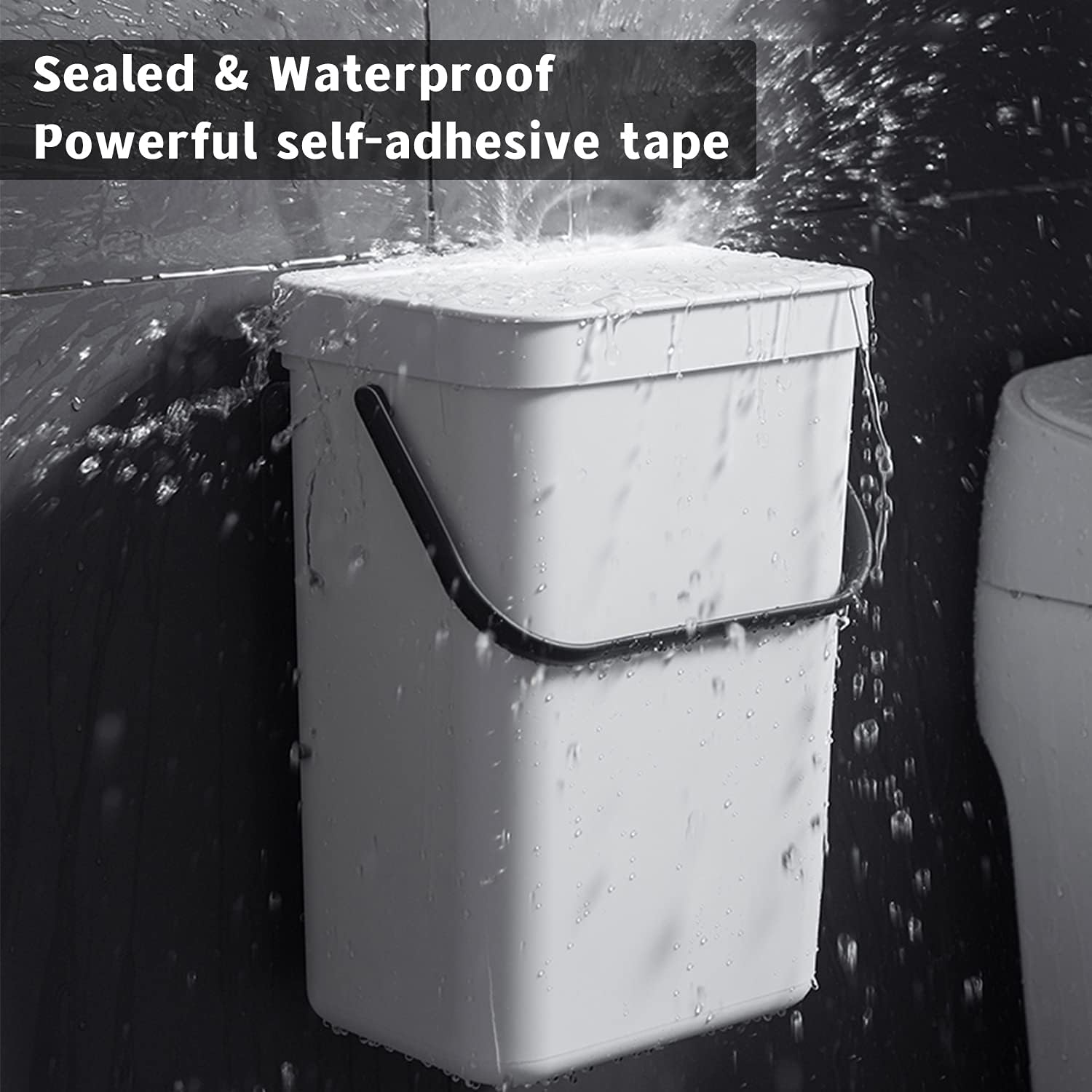 stonespace Hanging Trash Can, 3.2 Gallon/12L Small Waste Bin with Lid for Kitchen Cabinet Door or Under Sink, Bathroom Trash Bin with Lid, Food Waste Bin, 1 Pack White-VerdiqueGarden