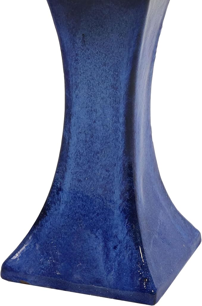 Sunnydaze Ceramic Bird Bath for Outside - 16" H - UV- and Frost-Resistant - Pedestal Bird Bath - Blue Glazed Bowl - Blue Glaze Finish-VerdiqueGarden