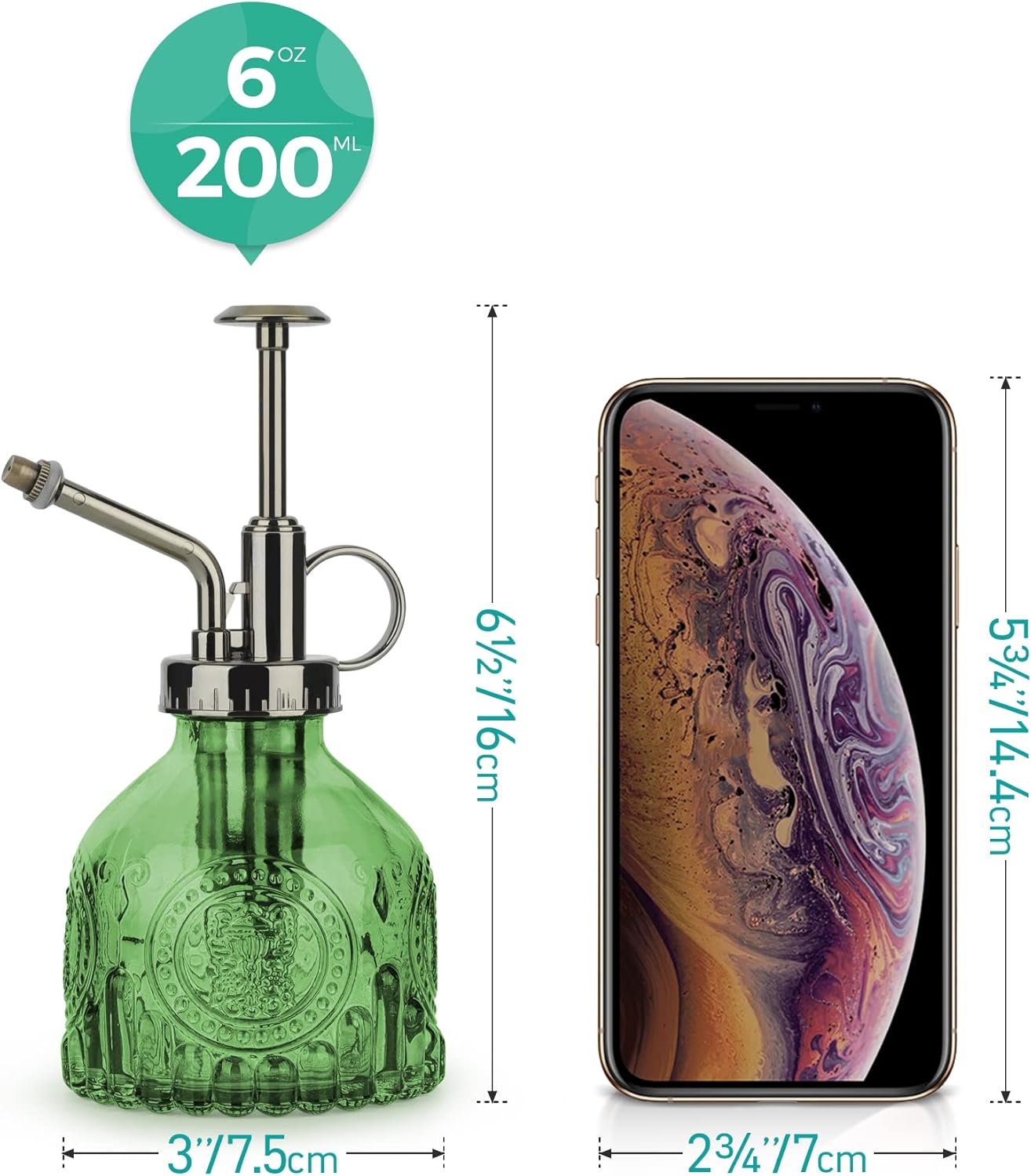 T4U Glass Plant Mister 200ML, Vintage Spray Bottle with Top Pump, Fine Mist Garden Flower Sprayer Small Decorative Spritzer Watering Can Gift for Indoor Outdoor Succulent House Plant (Green)-VerdiqueGarden