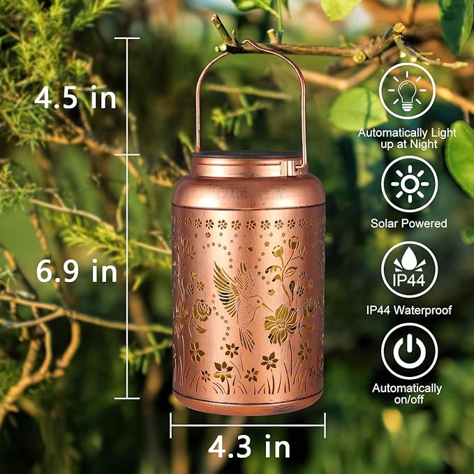 Solar Lanterns Outdoor Waterproof Hummingbird Garden Decor Mothers Day Gifts for Women Mom Grandma Hanging Solar Lights Metal Solar Decoration Outside for Yard, Backyard, Patio Deals-VerdiqueGarden