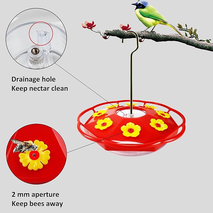 Hummingbird Feeders for Outdoors Hanging - 8 Feeding Ports 16 oz Plastic Hummingbird Feeder, Bee-Proof Leak-Proof No Drip, Easy to Clean with Cleaning Brushes-VerdiqueGarden