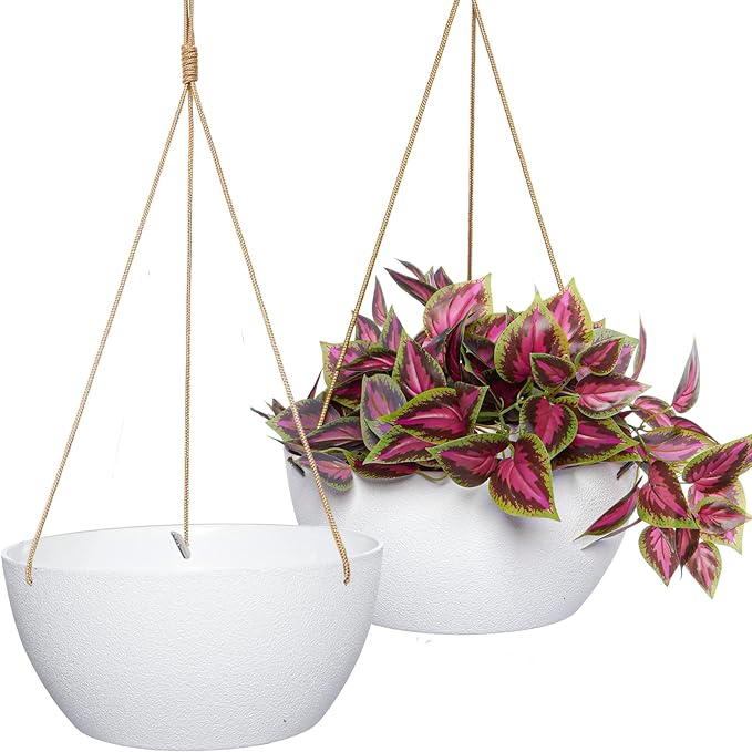 12 Inch 2 Pack Large Hanging Planters for Indoor Outdoor Plants, Plastic Hanging Basket Pots for House Plants Flowers, White-VerdiqueGarden