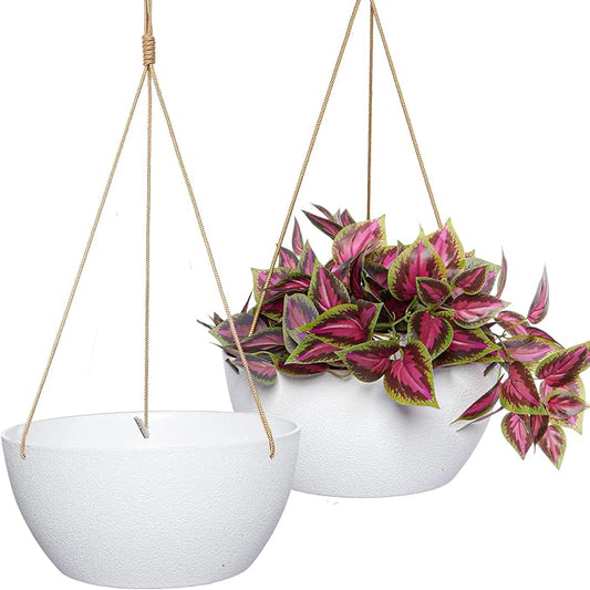 12 Inch 2 Pack Large Hanging Planters for Indoor Outdoor Plants, Plastic Hanging Basket Pots for House Plants Flowers, White-VerdiqueGarden