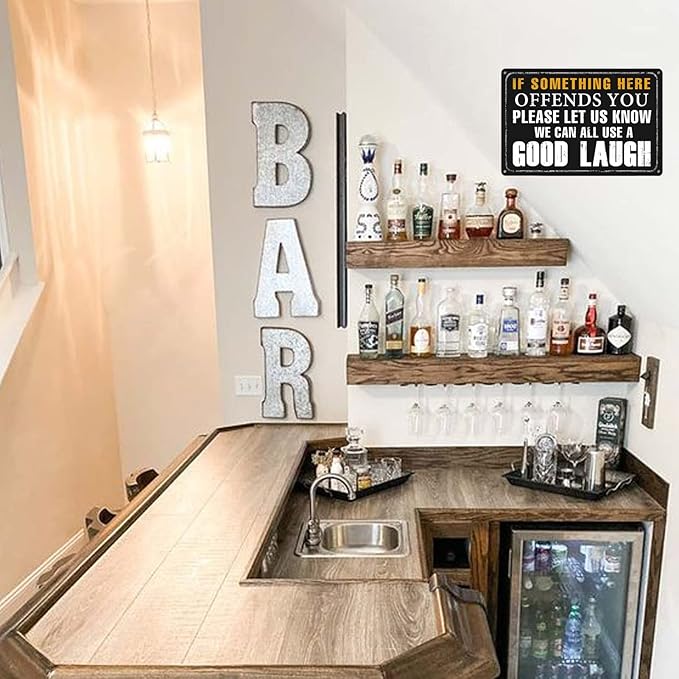 Funny Bar Sign Vintage Metal Tin Signs Man Cave Decor Bar Signs For Home Bar Garage Accessories For Men If Something Here Offends You Please Let Us Know We Can All Use A Good Laugh Sign Kitchen Signs-VerdiqueGarden