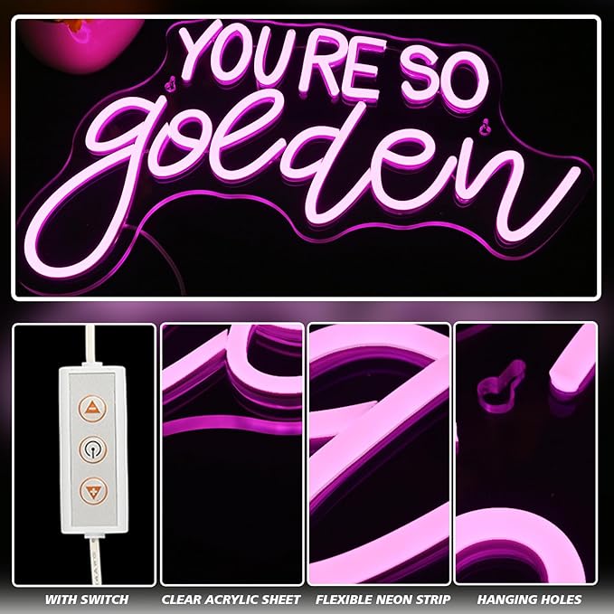 You're So Golden Neon Sign Wall Decor, Neon Signs Dimmable Letter Neon Sign Light Up Signs for Room,Bar,Bedroom,Party, Birthday Party Bar Pub Club Decoration Gifts-VerdiqueGarden