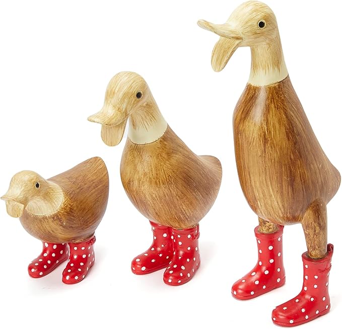 GUTE Duck Yard Decorations Yard Art Garden Puddle Ducks with Spotted Wellies Boots - Single - Garden Decor Statues, Duck Figurine Statue - Waterproof Indoor & Outdoor Lawn Gnome Ornament (Small Duck)-VerdiqueGarden