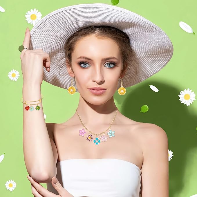 MARFOREVER 40 Pcs/20 Pairs Flower Charms for Jewelry Making Spring Summer Floral Themed Charms Assorted Gold Enamel Charm Pendants for Earrings Necklace Bracelet Making Accessories Gift for Mom Women