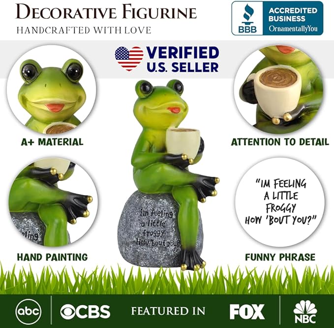 Spring & Summer-Themed Garden Statues – Adorable Outdoor Decor for Lawn, Patio & Porch (Coffee Drinking Frog Garden Statue with Funny Quote)-VerdiqueGarden