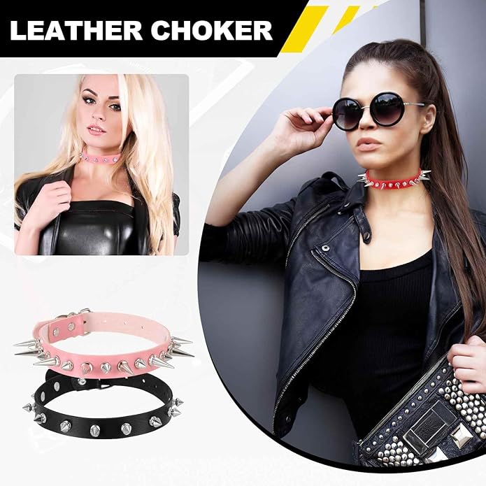MECCANIXITY Spiked Chokers, Metal Spike Studded Link Leather Collar Chokers Necklace with Spikes Gothic Jewelry Accessories