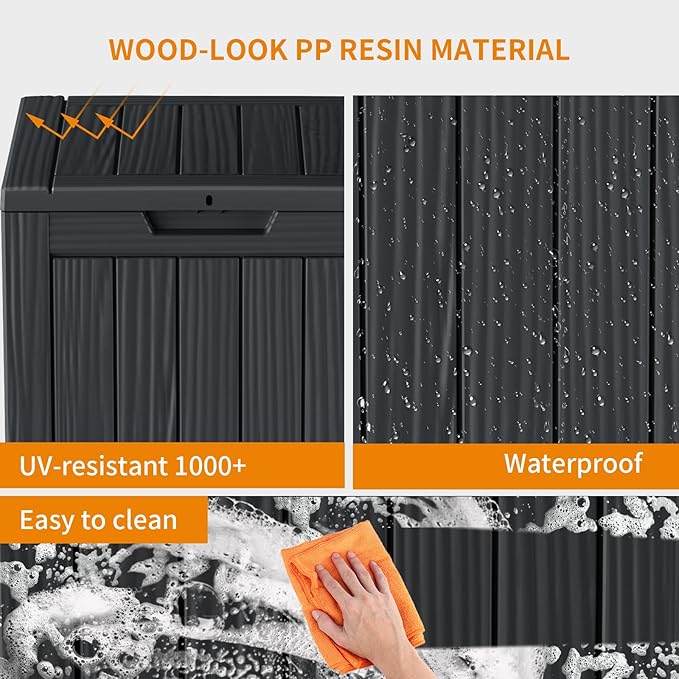 28 Gallon Resin Deck Box, Lockable Patio Outdoor Storage Box for Furniture, Garden Tools and Tools Storage, Waterproof Outside Storage Boxes - Black-VerdiqueGarden