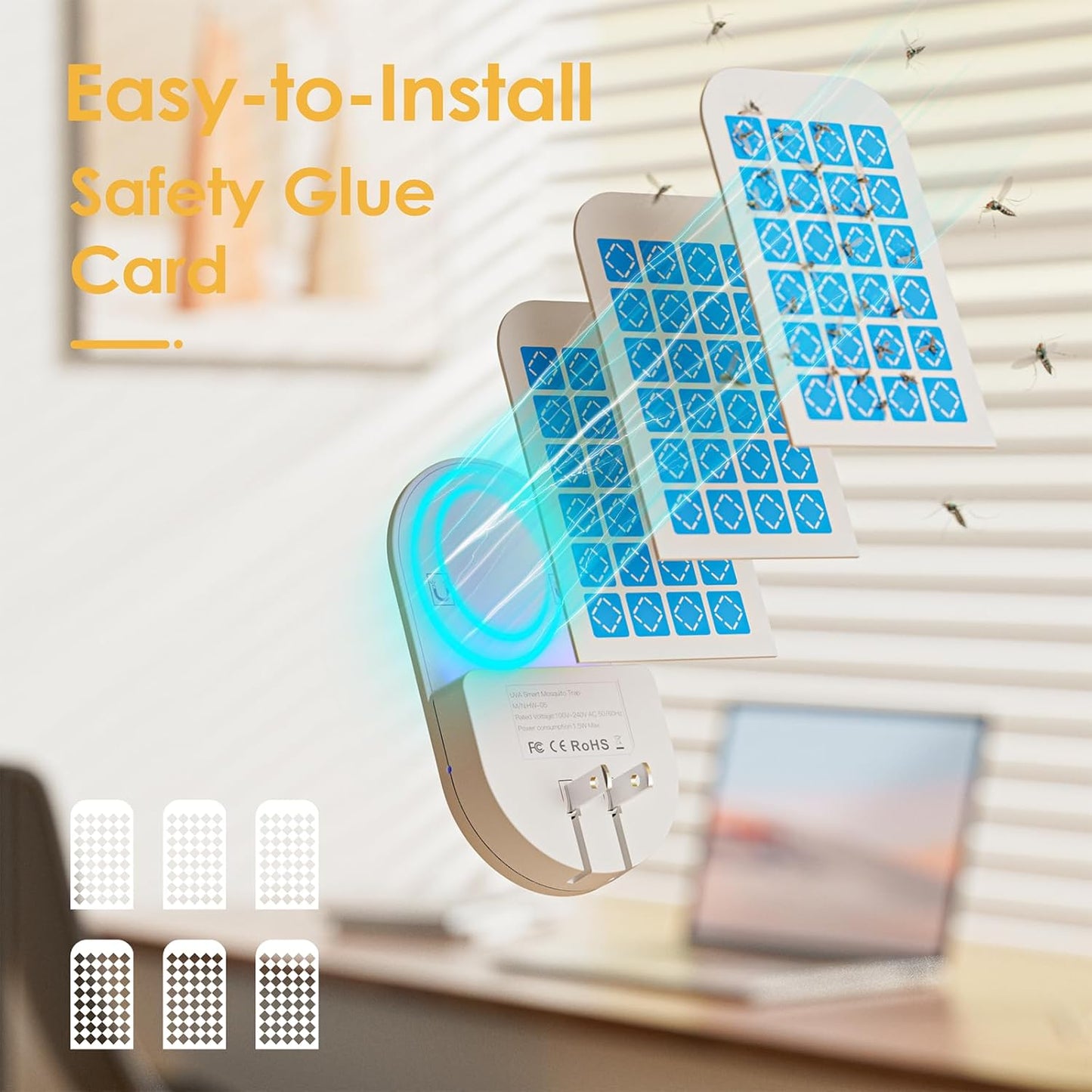 Flying Insect Trap, 2 in 1 Indoor Plug-in Fruit Fly Trap, 1 Trap White and 6 Glue Cards, Fruit Fly Traps for Gnat, Moth, Mosquito, Suitable for Every Part of The Home-VerdiqueGarden