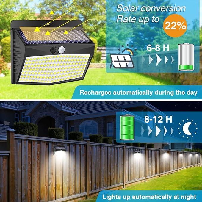 Solar Outdoor Lights, [138 LED/4 Packs] Solar Motion Sensor Security Lights with 3 Lighting Modes Solar Wall Lights Waterproof Solar Powered Lights for Garden Fence Yard Deck Garage-VerdiqueGarden