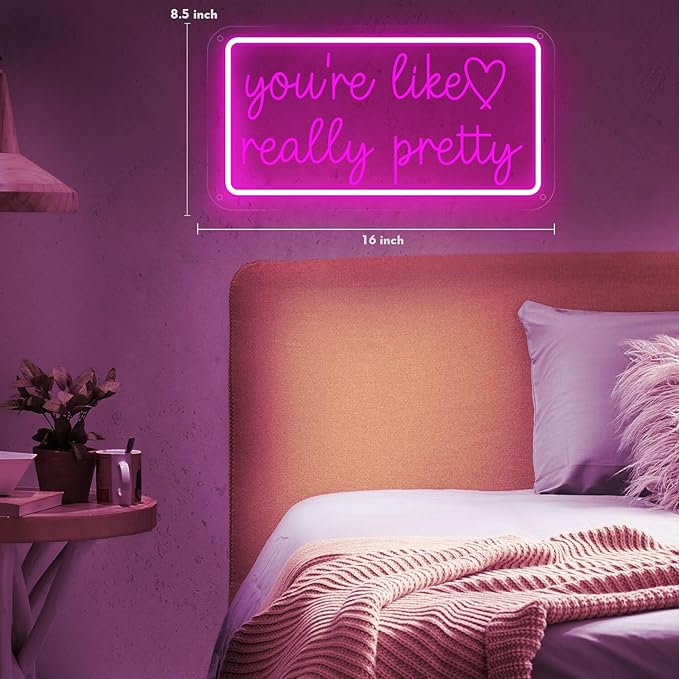 You're Like Really Pretty Neon Sign for Wall Decor, Dimmable LED Neon Lights for Bedroom, USB Powered Light Up Signs for Home Birthday Party Wedding Beauty Salon Decoration Pink LED Neon Signs-VerdiqueGarden