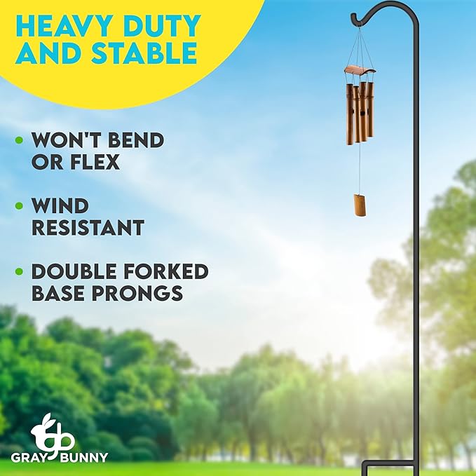 Gray Bunny 92" Shepherds Hooks for Outdoor 2 Pack, Thick Bird Feeder Pole, Hanging Plant Stand, Shepherds Hook for Bird Feeder, Non-Hollow, Non-Adjustable, Extra Long Base Prongs-VerdiqueGarden