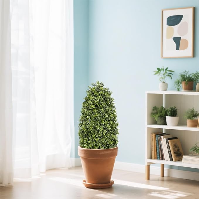 3ft Artificial Boxwood Topiary Trees (Set of 2) - UV Resistant Faux Plants for Outdoor/Indoor, Realistic 36in Fake Bushes and Shrubs for Front Porch, Planter, Patio - Low Maintenance & Evergreen-VerdiqueGarden