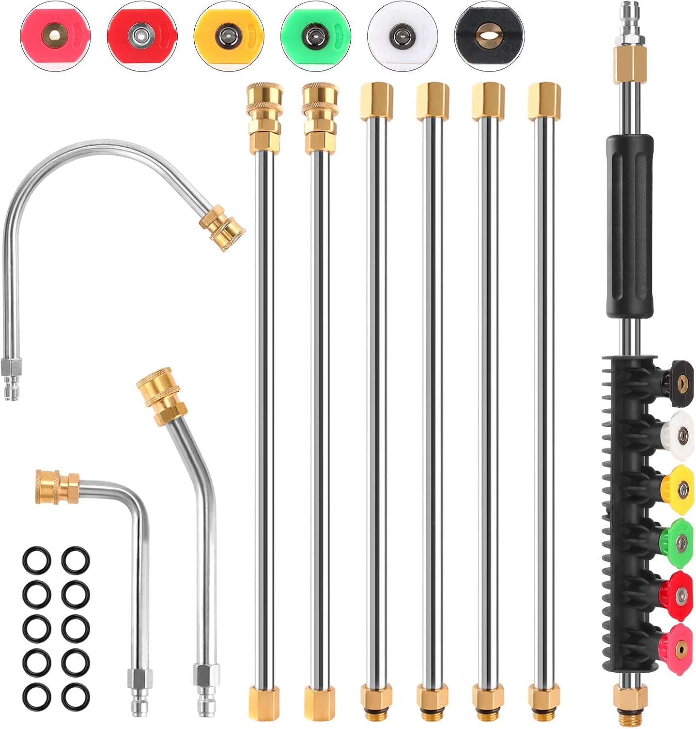 Gutter Cleaning Tools From the Ground, 10 Pack 9 FT Pressure Washer Extension Wand, Power Washer Lance With 6 Pressure Washer Spray Nozzle Tips, 30°, 90°, 120° Gutter Cleaner Curved Rod, 4000 PSI-VerdiqueGarden