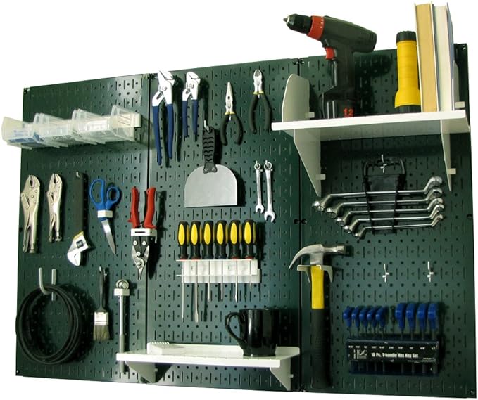 Wall Control Pegboard Organizer 4 ft. Metal Pegboard Standard Tool Storage Kit with Green Toolboard and White Accessories-VerdiqueGarden