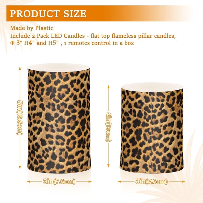 Flickering Flameless Candles, Leopard Texture LED Candles with Remote Timer, Set of 2 Battery Operated Candle for Valentine Wedding Birthday-VerdiqueGarden