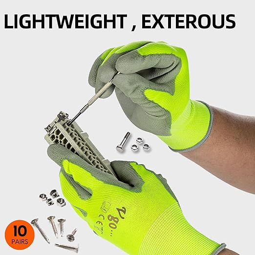 Vgo... 10-Pairs Safety Work Gloves, Gardening Gloves, Polyurethane Coated, Dipping Gloves, Latex Free (Size S, Yellow, PU2103)-VerdiqueGarden