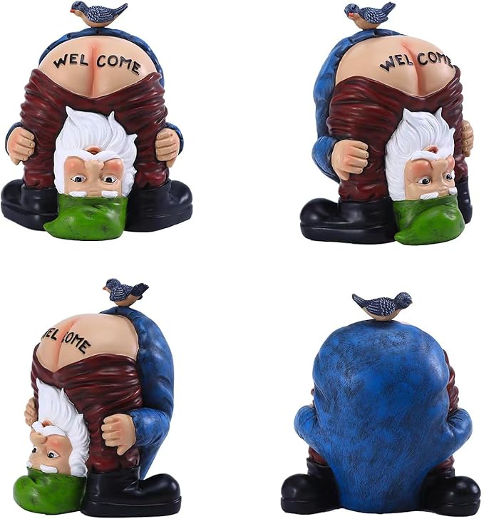 Garden Gnome Statue, Garden Decor,Gnomes Decorations for Yard, Funny Garden Bird Welcome Figurines for Outdoor Patio, Lawn, Yard Art Decoration ，Christmas Garden Gifts (Green)-VerdiqueGarden