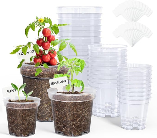 homenote Clear Nursery Pots for Plants,4 Inch Plant Pot for Planting Plastic Seedling with Drainage Holes Seed Starter Flower High Transparency 20 Labels Exclusive Material Excellent Hardness(30 Pack)-VerdiqueGarden