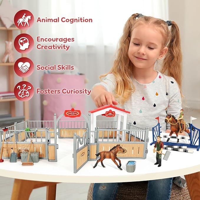 Horse Stable Playset, Horse Toys Set for Girls and Boys with Rider, Farm Animal Figurines Barn Toys, Pretend Play for Kids 3-5 6 7 8-10 Birthday Gifts-VerdiqueGarden