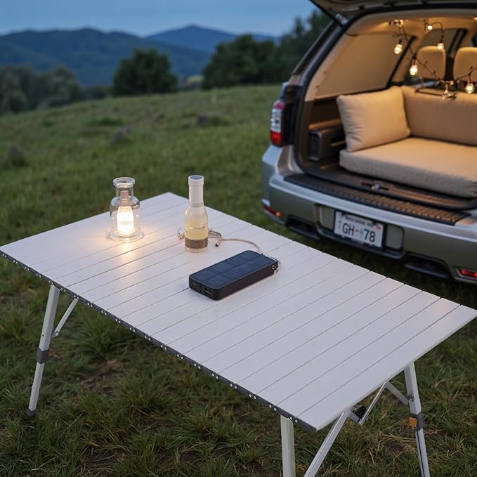 Athena Collection Foldable Camping Table, 47" Aluminum Outdoor Folding Camp Table with Mesh Layer Telescopic Legs and Carry Bag, Lightweight and Portable for Outdoor Camping Picnic Grilling, Silver-VerdiqueGarden