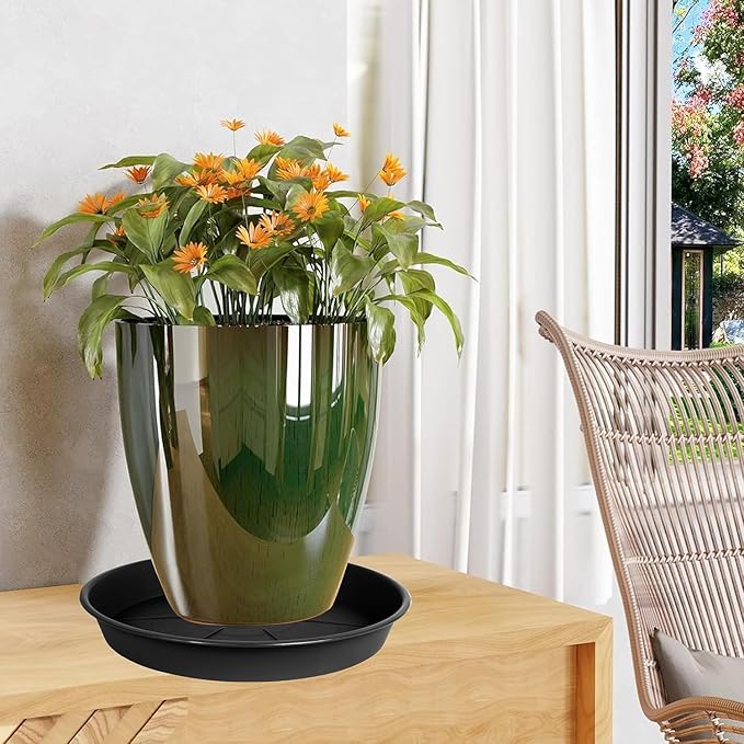 1 Pack of Plant Saucer Tray 8 inch, Heavy Duty Plastic Pot Plant Drip Trays Saucers for for Indoors Outdoor, Plant Water Tray for Planters (8", Black)-VerdiqueGarden
