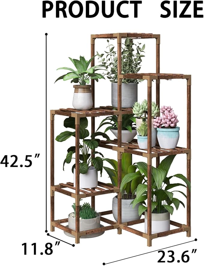 HOMKIRT Corner Plant Stand with Grow Lights, Plant Shelf Indoor for Multiple Plants, Wood Plant Rack Holder Flower Stand for Patio Porch-VerdiqueGarden