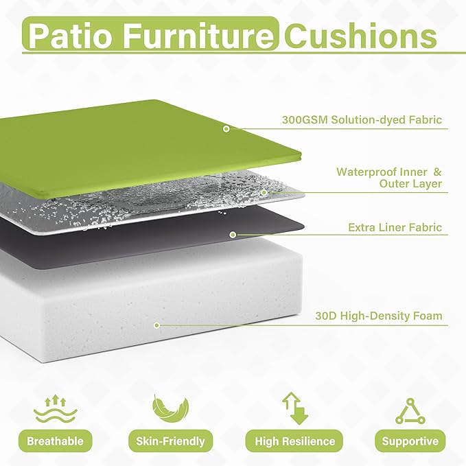 Patio Chair Cushions 18.5 X 16 X 4 Inch Waterproof Outdoor Seat Cushions for Patio Furniture, Outdoor Sofa Couch Pads with Ties & Handle, Set of 2, Grass Green-VerdiqueGarden