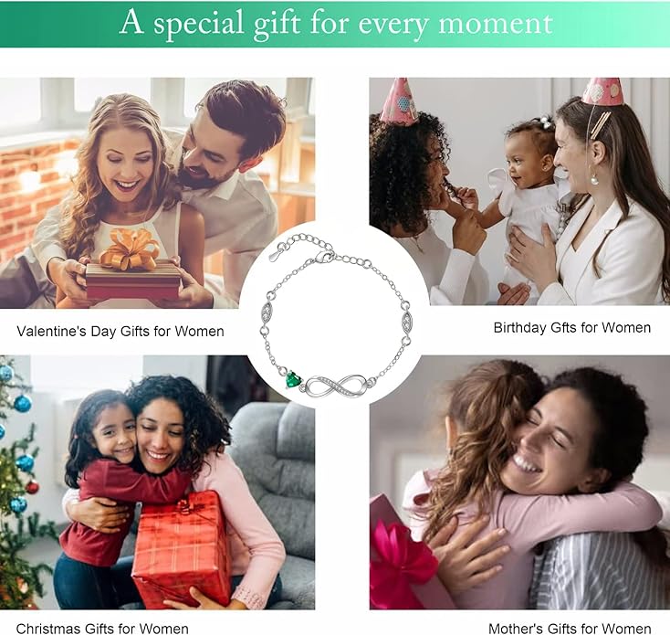 Bracelets for Women Sterling Silver Infinity Heart Bracelet Charms Bracelet Trendy Dainty Gift for Ladies Womens Wife Bride Sister Friend Anniversary Birthday Mothers Day Valentines Gifts for Her