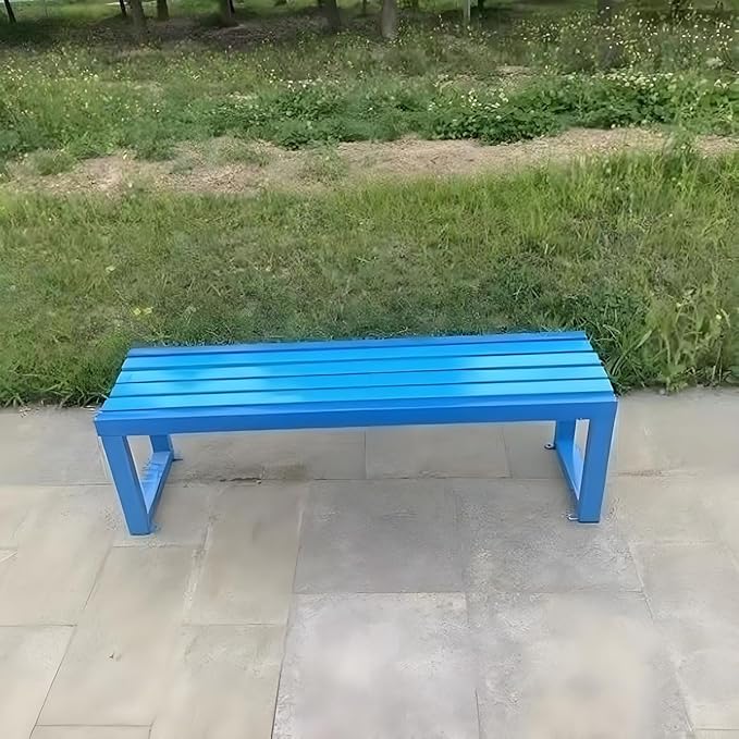 Weatherproof Metal Dining Bench, Outdoor Bench Backless Patio Bench 2-Person Farmhouse Bench Garden Bench for Kitchen, Living Room, Entryway(Blue,47in)-VerdiqueGarden