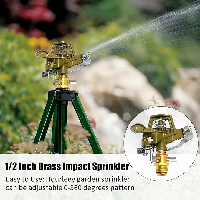 1/2 Inch Brass Impact Sprinkler with Nozzles Adjustable 0-360 Degree Coverage Pattern Heavy Duty Lawn Sprinkler Head for Yard Lawn Grass Patio Garden Irrigation (2Pcs)-VerdiqueGarden