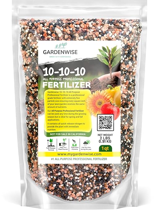 10-10-10 Plant Fertilizer Slow Release - 10 10 10 All Purpose Granular Garden Fertilizer for Vegetables, Tomato, Arborvitae, Shrubs, Rose, Flowers, Fruit, Fig Trees (1 Quart)-VerdiqueGarden