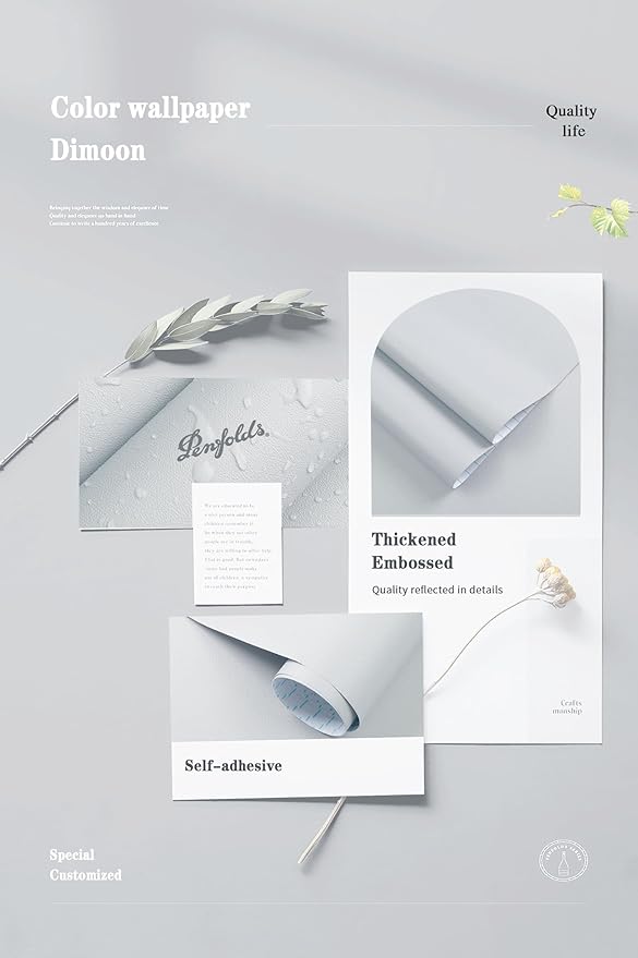 Dimoon 118''x17.7'' Grey Peel and Stick Wallpaper Contact Paper Modern Self Adhesive Wall Paper Removable Renter Friendly Textured Solid Color Shelf Cabinet Vinyl Roll (118''x17.7'',Silver Grey)-VerdiqueGarden