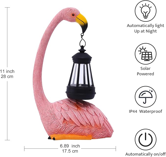 Garden Flamingo Statue with Solar Lantern - Outdoor Statue Yard Art for Patio Lawn Balcony, Unique Flamingo Gifts for Mom Women Grandma-VerdiqueGarden