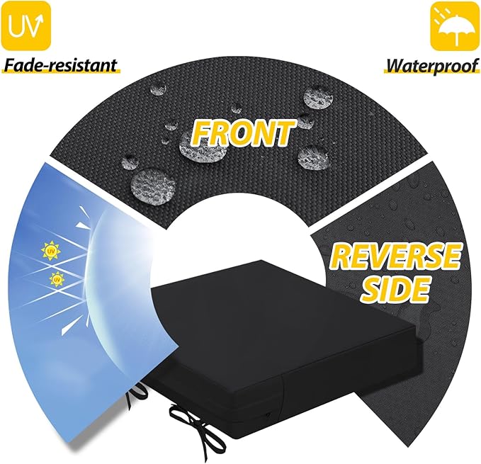 AAAAAcessories Outdoor Seat Cushions for Chairs, Waterproof, Fade-Resistant Patio Furniture Replacement Cushions, 21" x 21" x 4", Set of 2, Black-VerdiqueGarden
