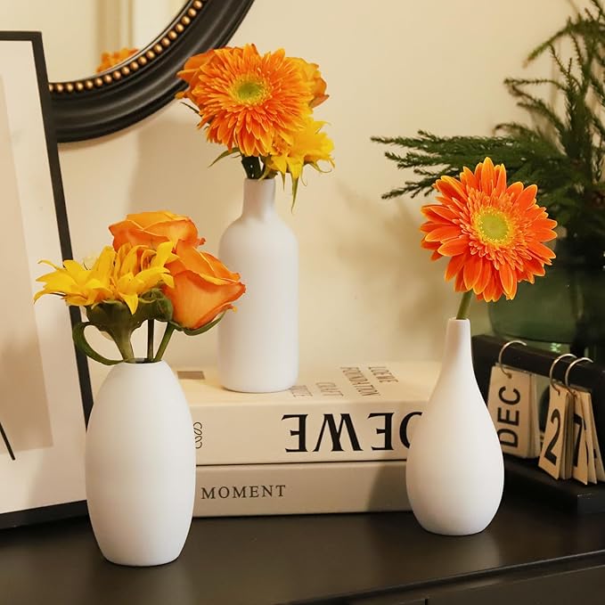 Ceramic Vase for Decor, White Boho Ceramic Vase in Bulk Small Boho Vases Set for Home Modern Minimalist Farmhouse Decoration White Bud Vases for Shelf Decor, Table, Bookshelf (Set of 9)-VerdiqueGarden