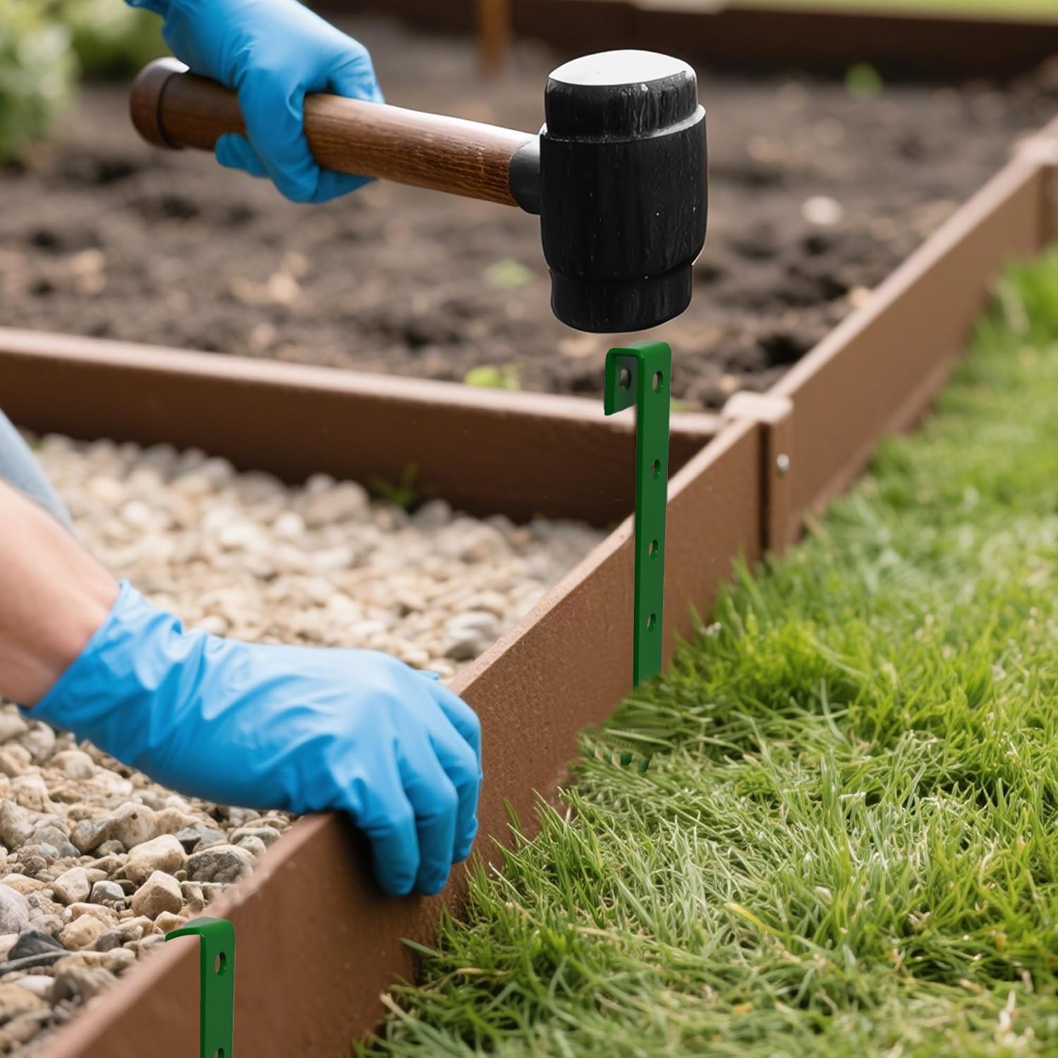 24Pcs Metal Garden Landscape Edging Stakes Green,10in anchoring Stakes Landscape Anchoring Spikes for Terrace Board, Garden Liner, Landscape Edging Coil,Bender Board,Grass Barrier-VerdiqueGarden