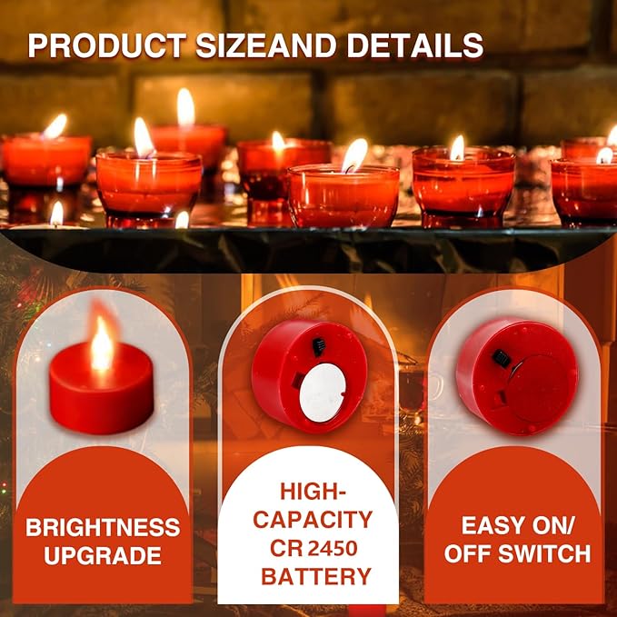 Tea Light Candles with Remote Control,12pack Flickering Flameless LED Candle,Long Lasting 400+Hours,Battery Operated with Timer for Home Decoration Seasonal &Festival Celebration Red-VerdiqueGarden