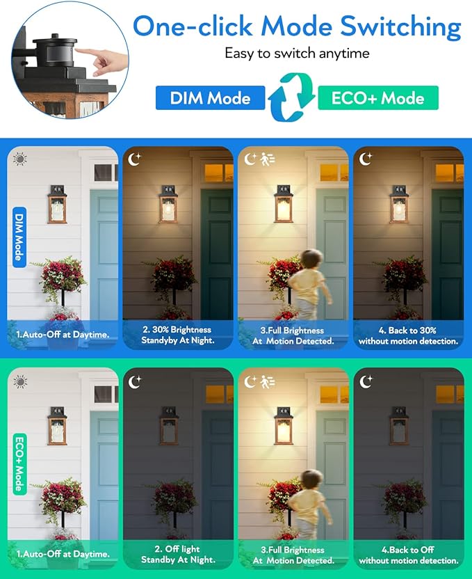 VIANIS Motion Sensor Outdoor Lights, Dusk to Dawn Outdoor Lighting for House, Wood Grain Garage Lights, Lantern Wall Mount, Waterproof Porch Sconce for Entryway, with Anti-Rust, Weather Resistant-VerdiqueGarden