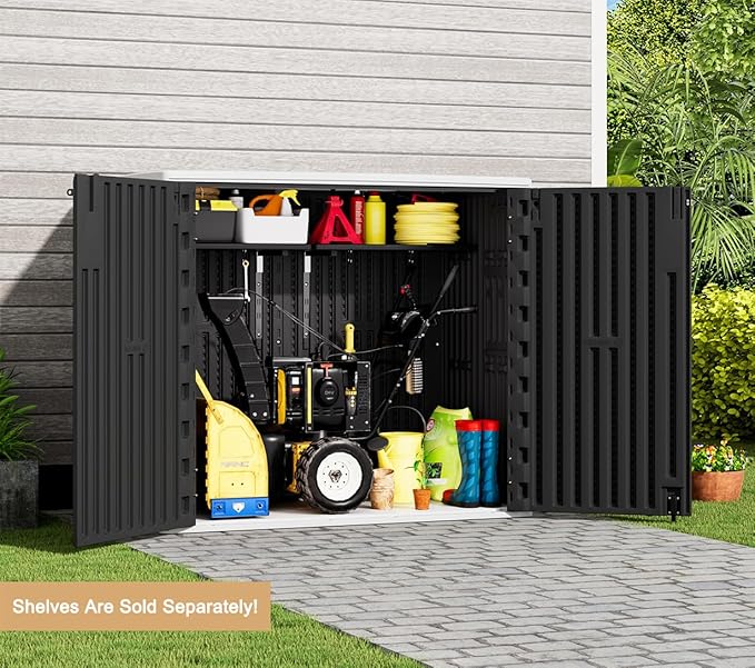 KINYING Outdoor Horizontal Storage Sheds,37 Cu.ft Outdoor Storage Cabinet Waterproof Resin Tool Storage Box for Lawn Mower,Garden Tools and Patio Furniture, Lockable (Black)-VerdiqueGarden