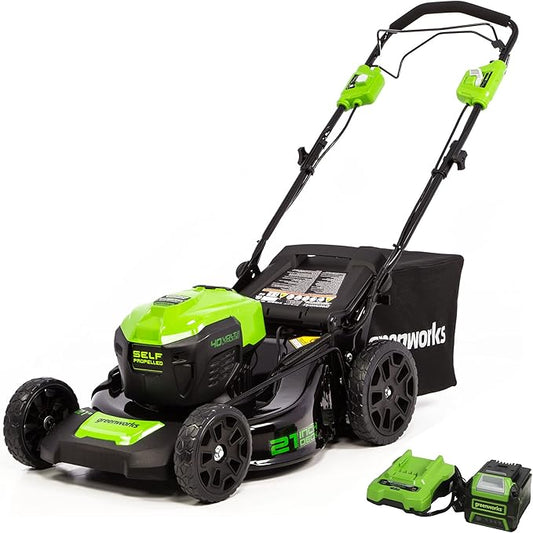 Greenworks 40V 21" Brushless Cordless (Self-Propelled) Lawn Mower (75+ Compatible Tools), 5.0Ah Battery and Charger Included-VerdiqueGarden