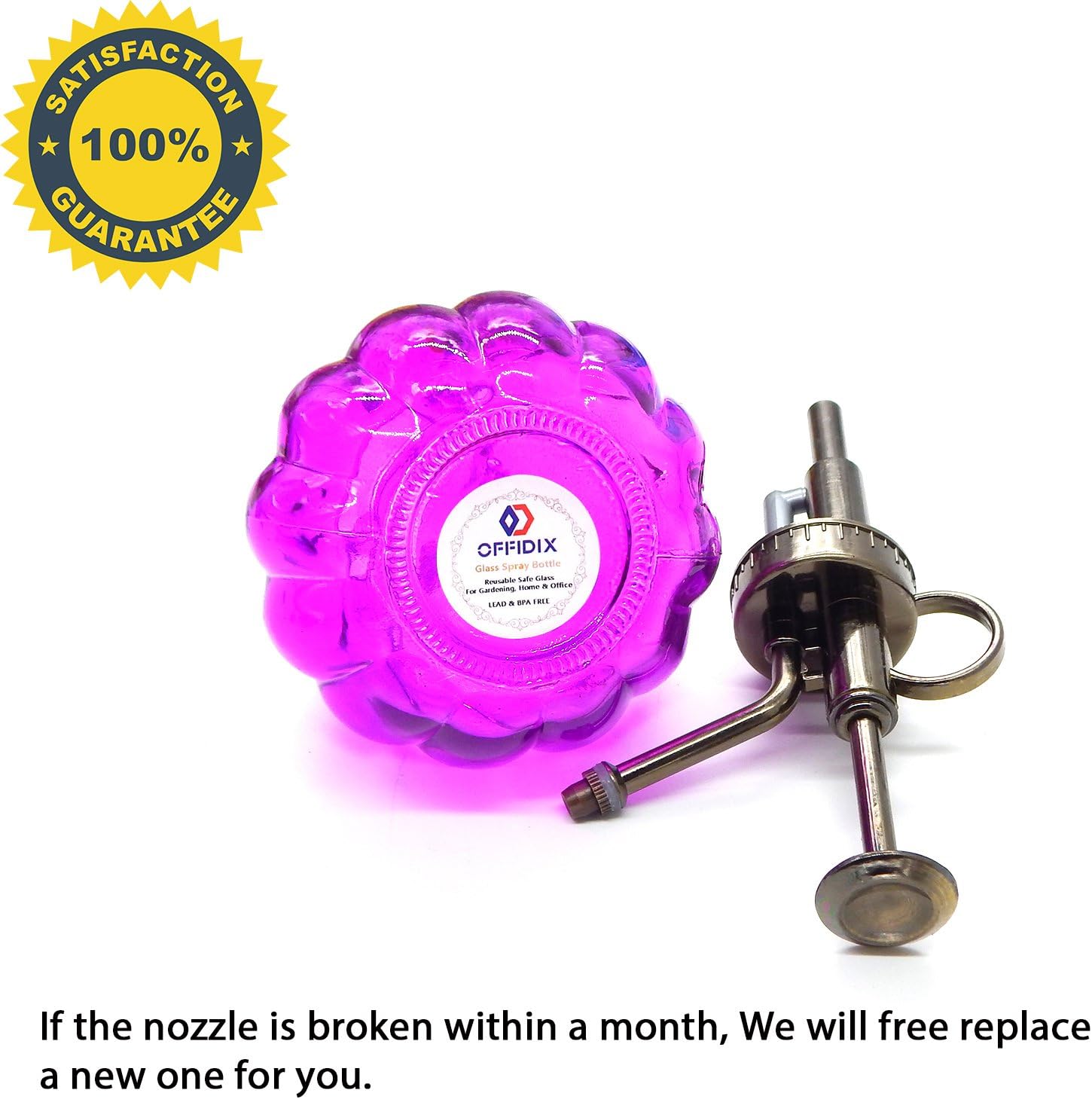 OFFIDIX Glass Watering Spray Bottle, 6.3" Tall Vintage Style Plant Mister with Bronze Plastic Top Pump One Hand Watering Can Glass Spary Bottle (Dark Purple)-VerdiqueGarden