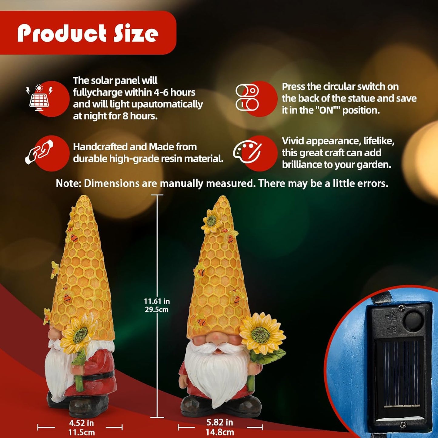 Solar Gnome Garden Decor Outdoor Statue - Gnome Sunflower LED Waterproof Sculptures Lights, Gnome Pond/Yard Statues Outside Decoration, Home, Lawn, Patio, Resin Animal Ornament, Women/Gardening Gift-VerdiqueGarden