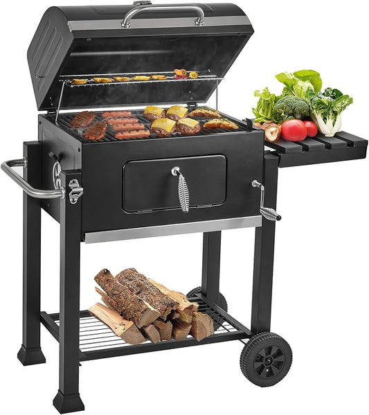 Charcoal Grills, Large Outdoor BBQ Grill Offset Smoker with Side Table Heavy Duty Outside Barbecue Grills Cooking Backyard Patio (Enamel Grill Grate)-VerdiqueGarden